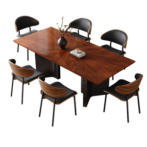 Premium Rectangular <strong>Dining</strong> Table Modern Style Solid <strong>Wood</strong> with North American Black Walnut <strong>Inlay</strong> for Home or Apartment - Product Image 1