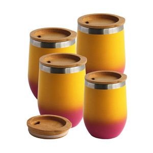 12oz de la tapa de bambú aislados de acero inoxidable de doble pared stemless <span class=keywords><strong>copas</strong></span> de vino vaso de vidrio - Product Image 6