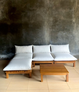 Low Profile Tropical Teak Wood <b>Corner</b> Sofa <b>Set</b> with Chaise Waterproof for Poolside Patio - Product Image 3