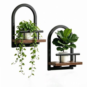 Wooden <b>Wall</b> <b>Mounted</b> Floating <b>Shelf</b> For Indoor Plants Living Room Storage Rack With Arched Design - Product Image 5