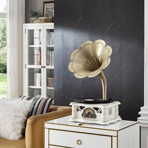 Gramophone vintage sur pied avec radio FM et Bluetooth, haut-parleur intégré, lecteur de disques vinyles rétro en bois pour la maison et le salon - Product Image 2