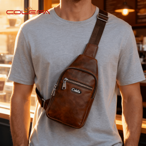 Colefa National Fashion - Bolsa de Pecho para Motociclista, Estilo Informal, con Cremallera, para Viajes en Bicicleta, de Cuero PU Marrón, para Hombre - Product Image 3