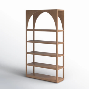 Estantería de Madera Arqueada y Vitrina, Librería Abierta Moderna de 5 Niveles para Sala de Estar, Muebles Elegantes para Sala de Estar - Product Image 3