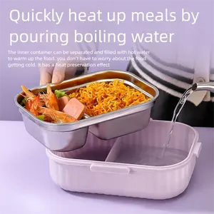 304 Paslanmaz Çelik Yalıtımlı Dikdörtgen Beslenme Kutusu Çıkarılabilir Tasarım Plastik Kapaklı Bulaşık Makinesinde Yıkanabilir Öğrenci Çalışma Mühürlü Bento Kutusu - Product Image 5