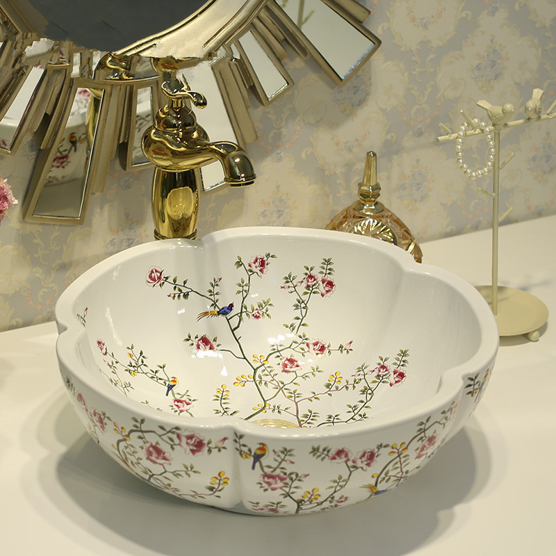 Bathroom Vanity Floral Vessel Sink, Kitchen Above Countertop Basin, Lavatory, Bathroom Remodel Bathroom Vanity Floral Vessel Sink, Kitchen Above Countertop Basin, Lavatory, Bathroom Remodel