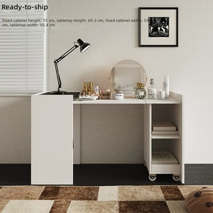 <b>Solid</b> <b>Wood</b> Nordic Folding Desk-<b>Bookcase</b> Combo; Compact Home Computer Desk Bedroom Vanity Study/Office Workstation No Assembly - Product Image 3