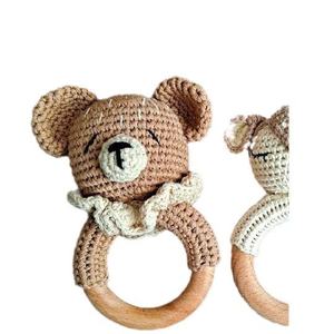 Jouets hochets pour bébé au crochet en coton naturel, hochets animaux au crochet pour bébé avec <span class=keywords><strong>anneau</strong></span> de <span class=keywords><strong>dentition</strong></span> en bois - Product Image 5