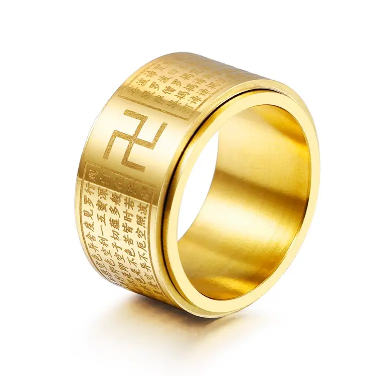 Scripture Rotating Stainless Steel Ring Buddhism Transit Heart Men and Women Gold and Silver Ring