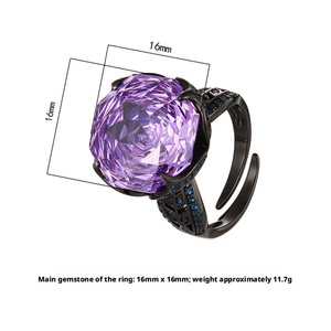 Anillos de Boda de Alta Calidad, Ecológicos, de Cobre, Estilo Romántico, Chapados en Oro Negro, con Circonita Púrpura de 16 mm - Product Image 2
