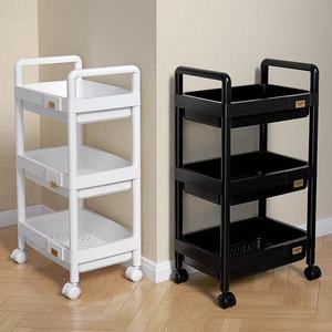 Black Plastic Rolling Utility Cart with Handle Multi-Functional Trolley for Office Living Room Salon Movable Storage Organizer - Product Image 1