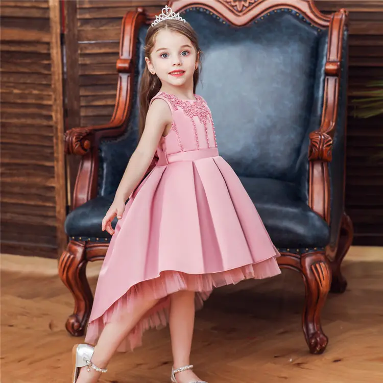 Детское атласное платье с бантом, розовое платье для девочек 4t, для вечеринки, свадьбы, дня рождения, белое платье принцессы