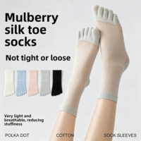 Chaussettes cinq doigts en soie de mûrier 200N pour femme, fines, sans couture, à bout fendu, couleur unie, printemps/été