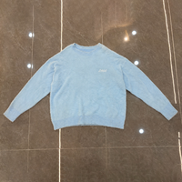 Pull en maille brossée moelleuse pour homme, bleu clair, col rond, logo personnalisé sur la poitrine, style streetwear oversize, vêtements d'hiver, fabrication en usine