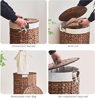 Panier à linge rond en jacinthe d'eau Yulin Jiafu avec couvercle, panier en osier tissé à la main avec poignées pour vêtements sales