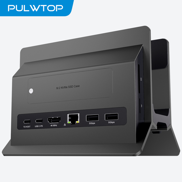 PULWTOP Docking Station with M.2 SSD Expansion, HD 4K, RJ45, 2USB C 10Gbps, USB-C for Full-featured Type-C Laptops Black