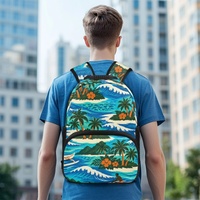 Sac à dos d'étudiant personnalisé de 17 pouces avec motif vagues de canoë et îles du Pacifique pour l'école et les voyages