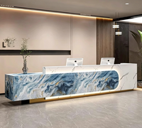 Bureau d'accueil moderne en marbre personnalisé avec éclairage LED pour hôtel, salon, entreprise, hall d'entrée