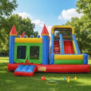 Castello Gonfiabile 6x7m Brevettato, Classico Rosso e Blu, con Scivolo - Il Più Venduto - Product Image 1