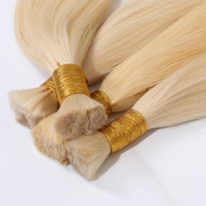 Precio de fábrica de venta al por mayor de <span class=keywords><strong>la</strong></span> Virgen Remy punta plana queratina cabello humano Color rubio - Product Image 5