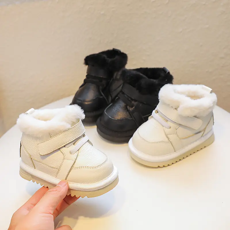 Sepatu bot hangat anak-anak, sepatu bot kain katun tebal tahan air untuk anak perempuan PVC kain katun Solid musim dingin