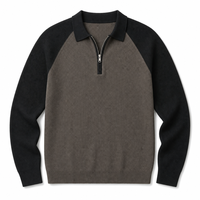 Pull ras du cou zippé pour homme en maille côtelée, coupe ajustée, manches longues, anti-plis, décontracté
