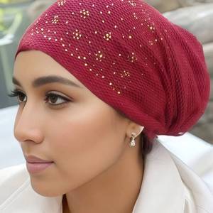 Elegant Hollowed-Out Rhinestone Hat Women, Evening Headwear, Mesh Fabric, Eco-Friendly, Breathable, Suitable for All Seasons - Product Image 1