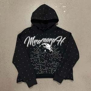 Custom <b>Men</b> Thick French Terry Transfer Distress Embroidery Streetwear Bling Rinestoned Full Zip up With Logo Rhinestone <b>Hoodie</b> - Product Image 6