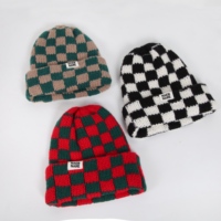 Gorro de Punto Acrílico a Cuadros de Dos Tonos, Gorros Personalizados de Diseñador con Logotipo Bordado, Gorras Tejidas para Invierno