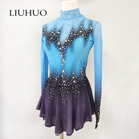 LIUHUO Robe de patinage artistique personnalisée Filles Adolescentes Robes de patinage sur glace bleues Compétition Ballroom Gym And Fitness Costumes Femmes