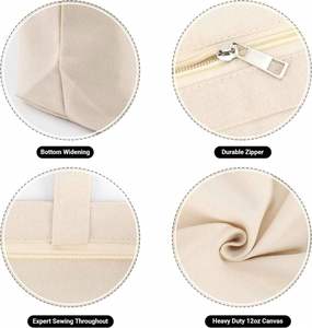 12oz Beach Travel <b>Gift</b> Reusable Tote Blank Natural Cotton Heavy Duty Beige Small Canvas <b>Bag</b> With Zipper - Product Image 3