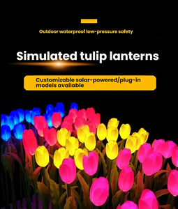 Fiori Artificiali LED Solari DC12V, Luci a Forma <span class=keywords><strong>di</strong></span> Tulipano 65cm, Picchetto da Giardino in PU ABS, Tulipani LED - Product Image 6