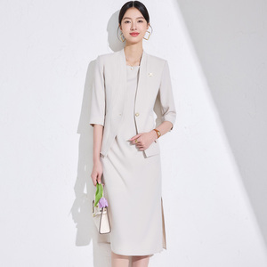 Chaqueta de traje de <span class=keywords><strong>Vestido</strong></span> de manga tres cuartos para mujer para Primavera Verano ocasiones formales profesional elegante cuello en V XL botón - Product Image 4