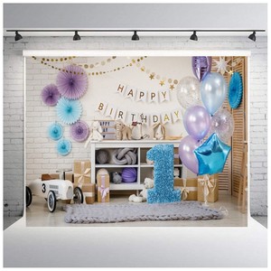 Toile de fond d'anniversaire de dessin animé bon marché et peu coûteuse pour les décorations de fête d'anniversaire des enfants de 1, 2 et 3 ans, décoration de bannière pour baby shower. - Product Image 1