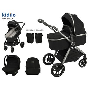 Poussette bébé Kidilo A8+C en alliage d'aluminium - Landau bidirectionnel - Poussette pliable trois-en-un - Capacité de charge de 15 kg - Product Image 1