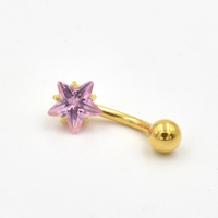 Koreanische Version Zirkon Stern Bauchnabelpiercing Edelstahl Vergoldeter Körperschmuck Unisex