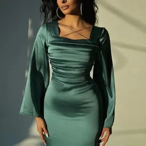 Emerald Green Short Arabic Evening Dress Long Sleeves Black White Midi Wedding Formal Party Bridesmaid Dress SF028-2