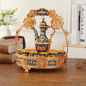 Ensemble de verres à vin en alliage d'<span class=keywords><strong>or</strong></span> vintage de luxe avec plateau, style arabe, décoration de <span class=keywords><strong>table</strong></span> haut de gamme pour la maison, le bureau, les mariages - Product Image 3