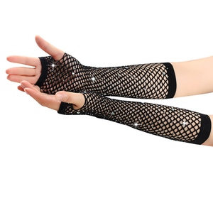 Shiny Rhinestone <b>Fishnet</b> Fingerless Long Leg Arm Women Party Wear Fancy Glove Sexy Girls Punk Goth Dance Mesh - Product Image 3