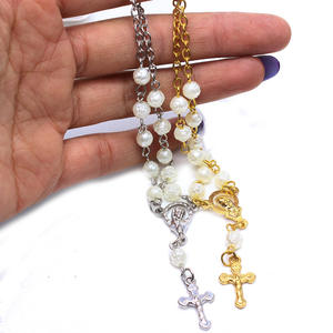 Komi – chapelet en plastique blanc en forme de Rose, perles de prière, croix vierge <span class=keywords><strong>marie</strong></span>, collier pendentif, vente en gros, 2023 - Product Image 2