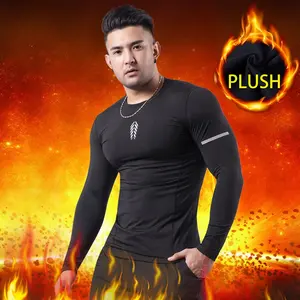 Fabriek Custom Winter Fleece Strakke Training Sport Fitness Hoge Kwaliteit Lange Mouwen Heren Compressie Gym Kleding Shirts