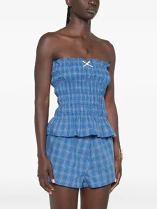 Top Corto sin Tirantes a Cuadros para Mujer, Verano 2026, con Volantes y Bajo Fruncido, Blusa Bandeau Casual para la Playa o Salir de Noche - Product Image 3