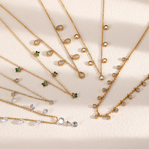 Collier Pendentif Tendance en Acier Inoxydable avec Zircon, Chaîne Élégante pour Femme, Bijou de Soirée, Motif Fleur Géométrique, Sertissage Pavé TN3486 - Product Image 1