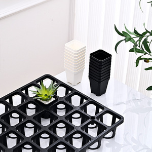 Plateau de culture pour 30 plantes succulentes, grille fixe pour pots carrés de 7x8 cm, en plastique noir et blanc - Product Image 5