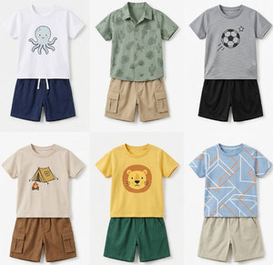 Lots en gros de vêtements d'été pour enfants en coton, styles variés, t-shirts, débardeurs, shorts pour garçons et filles, tenues pour enfants en vrac - Product Image 2