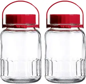 Tampas de vidro com tampa, pote de vidro de 1 galão com boca larga, plástico hermético, tampas de bico, armazenamento de alimentos a granel, pote de máscara, leite canister