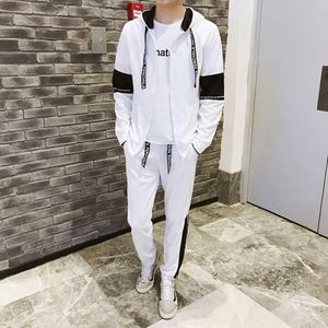 I-0433 <b>Men</b> Autumn Sporty Tracksuit Two-Piece Set Breathable Knitted Sport <b>Hoodie</b> Sweatshirt & Pants with Hooded Jacket - Product Image 6