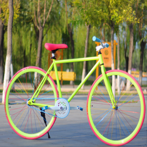 จักรยานเสือหมอบฟิกซ์<span class=keywords><strong>เกียร์</strong></span>โครงเหล็ก พร้อมเบรกหลังแบบ DIY ปรับแต่งสีได้ ล้อเดี่ยวขนาด 26 นิ้ว ขอบล้ออะลูมิเนียม เบรกวีเบรกและดิสก์เบรก - Product Image 4