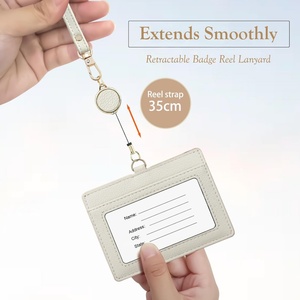 Boshiho Office Badge <b>Holder</b> with Pen Clip High Quality Real Leather Credit <b>ID</b> Card <b>Holder</b> with Stretch Neck Lanyard - Product Image 2