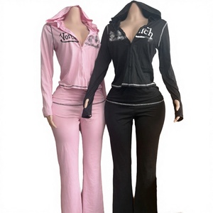 Ensemble deux pièces sexy et écologique à carreaux pour femme Peeqi, veste à capuche à manches longues et pantalon skinny - Product Image 2