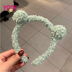 Bandeau pour cheveux en peluche style pompon coréen, bandeau pour cheveux en peluche style ours, bandeau pour cheveux mignon pour filles - Product Image 3